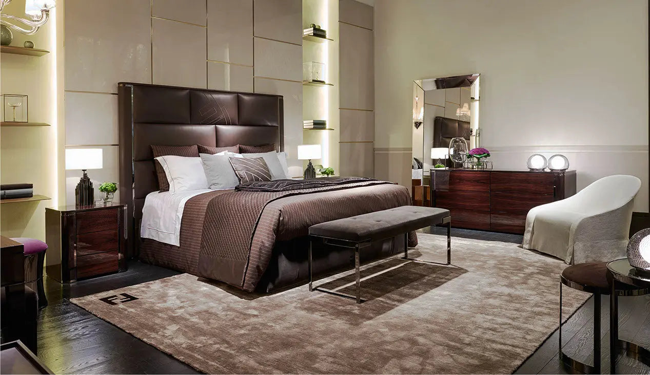 Latest Bedroom Furniture Design Upholstered Modern Leather Bed W009B10 Fendi style  Montgomery Bed W