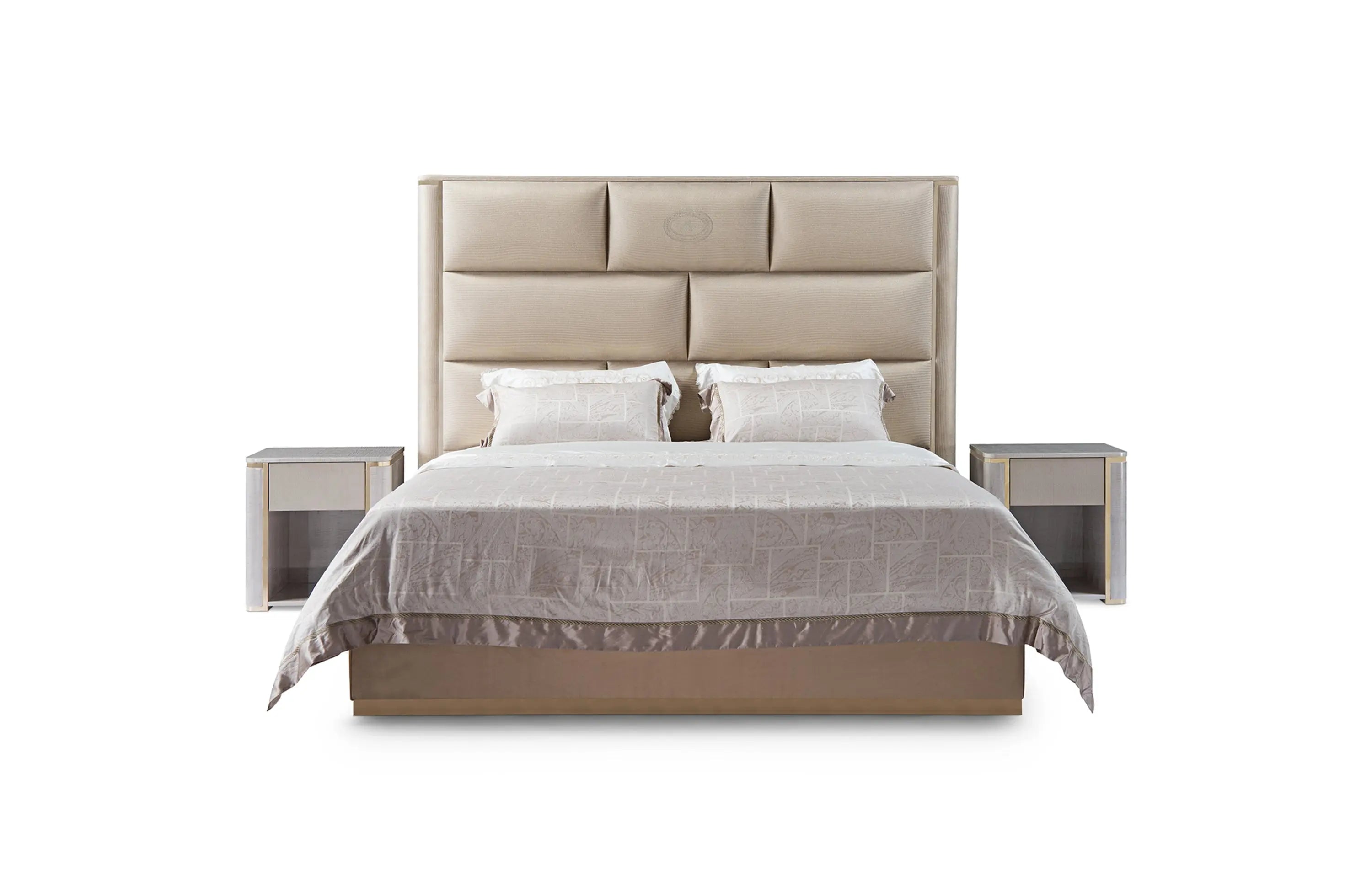 Latest Bedroom Furniture Design Upholstered Modern Leather Bed W009B10 Fendi style  Montgomery Bed W