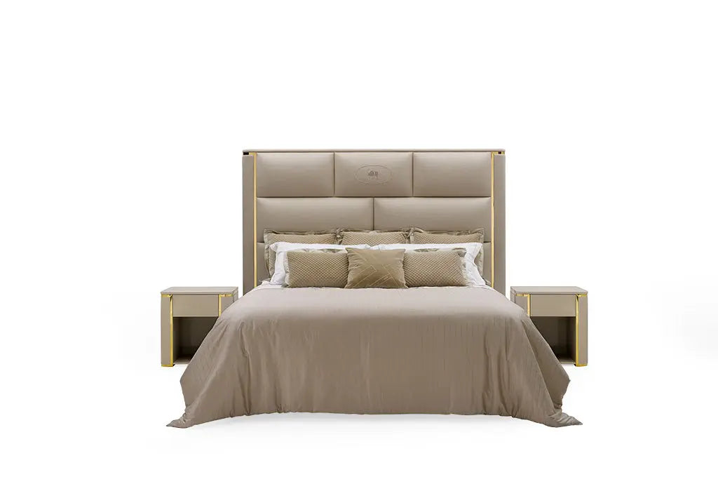 Latest Bedroom Furniture Design Upholstered Modern Leather Bed W009B10 Fendi style  Montgomery Bed W