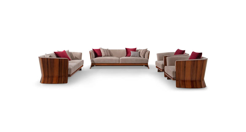 Light Luxury style Smoked maple and Burr Walnut upholstered sofa Living Room Hotel set sofa W016SF1B Bentley NEWENT Sofa W