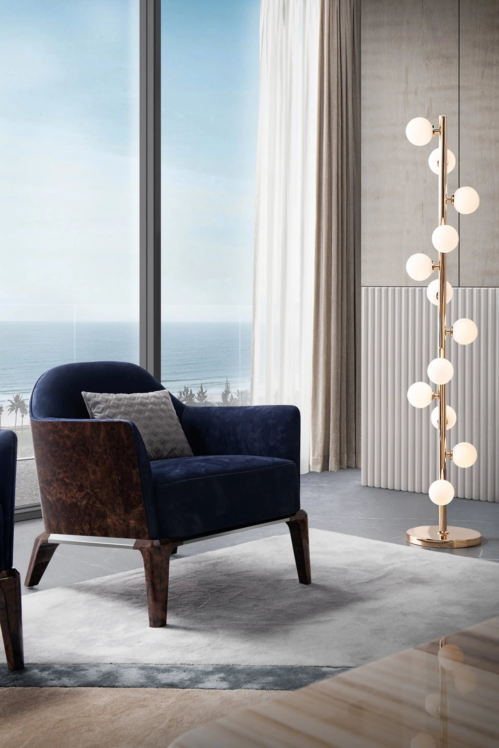 Light luxury style Bentley Black walnut burr veneer lounge chair W006SF11C Bentley style MORLEY ARMCHAIR LOUNGE CHAIR