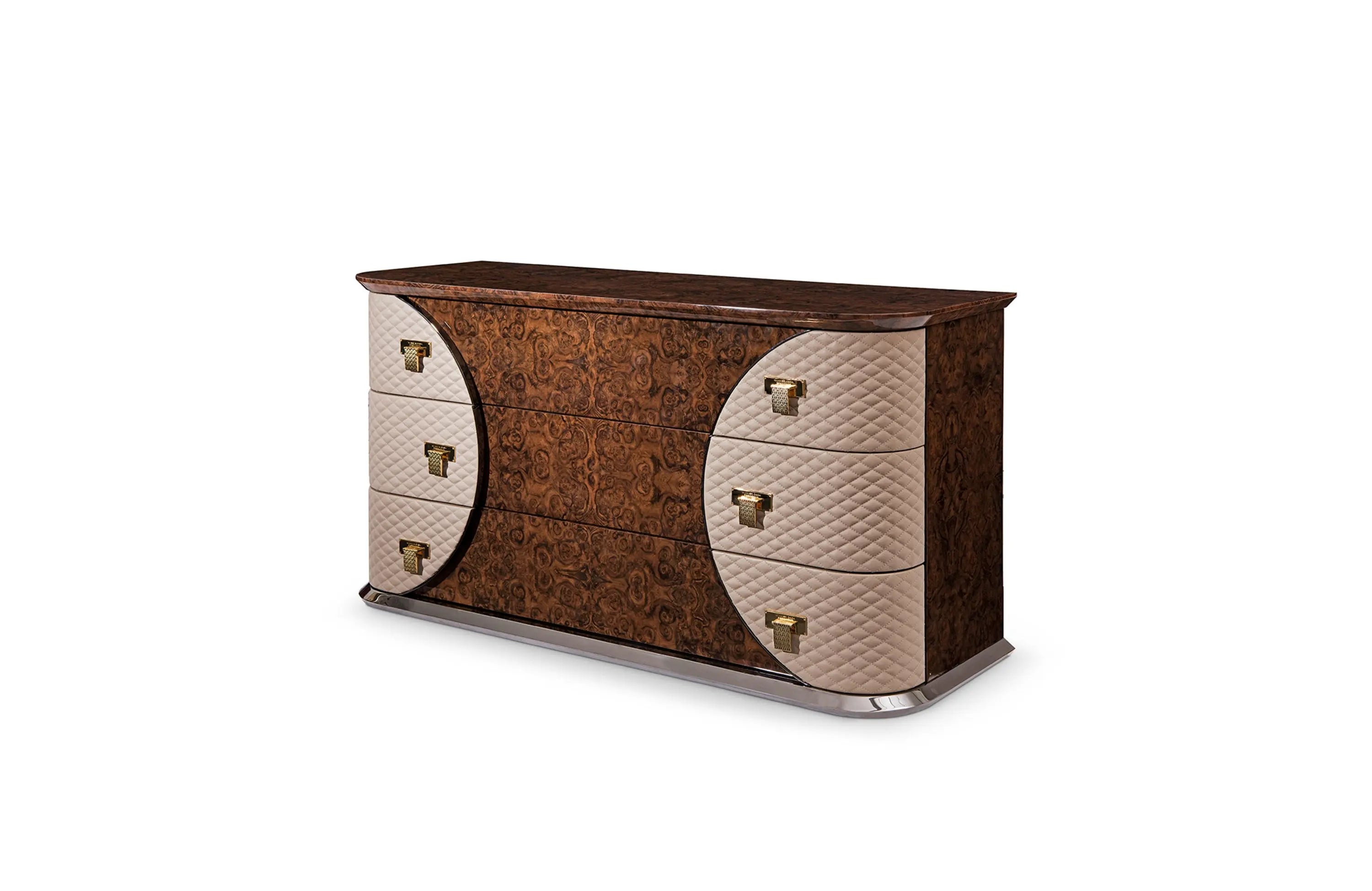 Luxury 3-Drawer High Gloss Leather Chest, Modern Turri style Vogue W002B12B chest of drawers