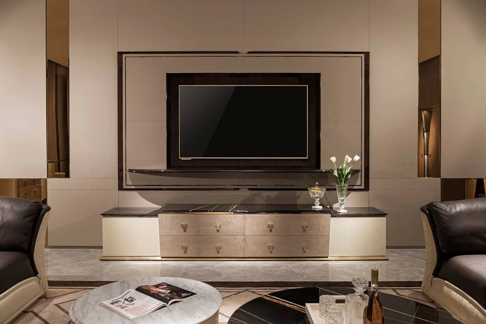 Marble Countertop TV Stand - Luxury Entertainment Center Turri style Vogue W002H12  TV Cabinet W