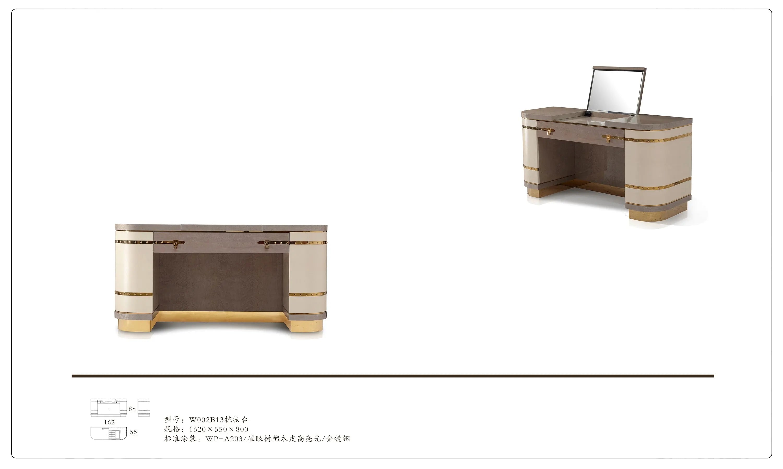 Metal Base Luxury Design Leather Dressing Table W002B13 Turri style Diamond  Dressing Table W