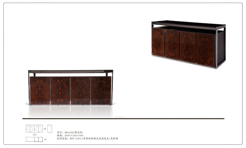 Modern Luxury High Gloss Veneer 4 Door Leather Sideboard W001D7 Bentley side cabinet W