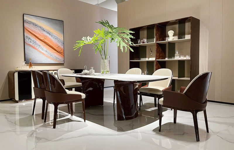 Modern Marble Dining Table with Wooden Base  W015D1 Bentley style Aldford Table  long dining table W