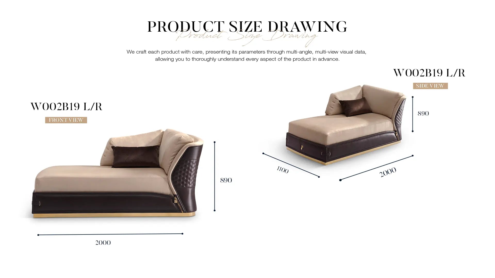 New modern Italian luxury sofa bed leather recliner W002B19 L/R Turri style Sofa Vogue chaise longue W