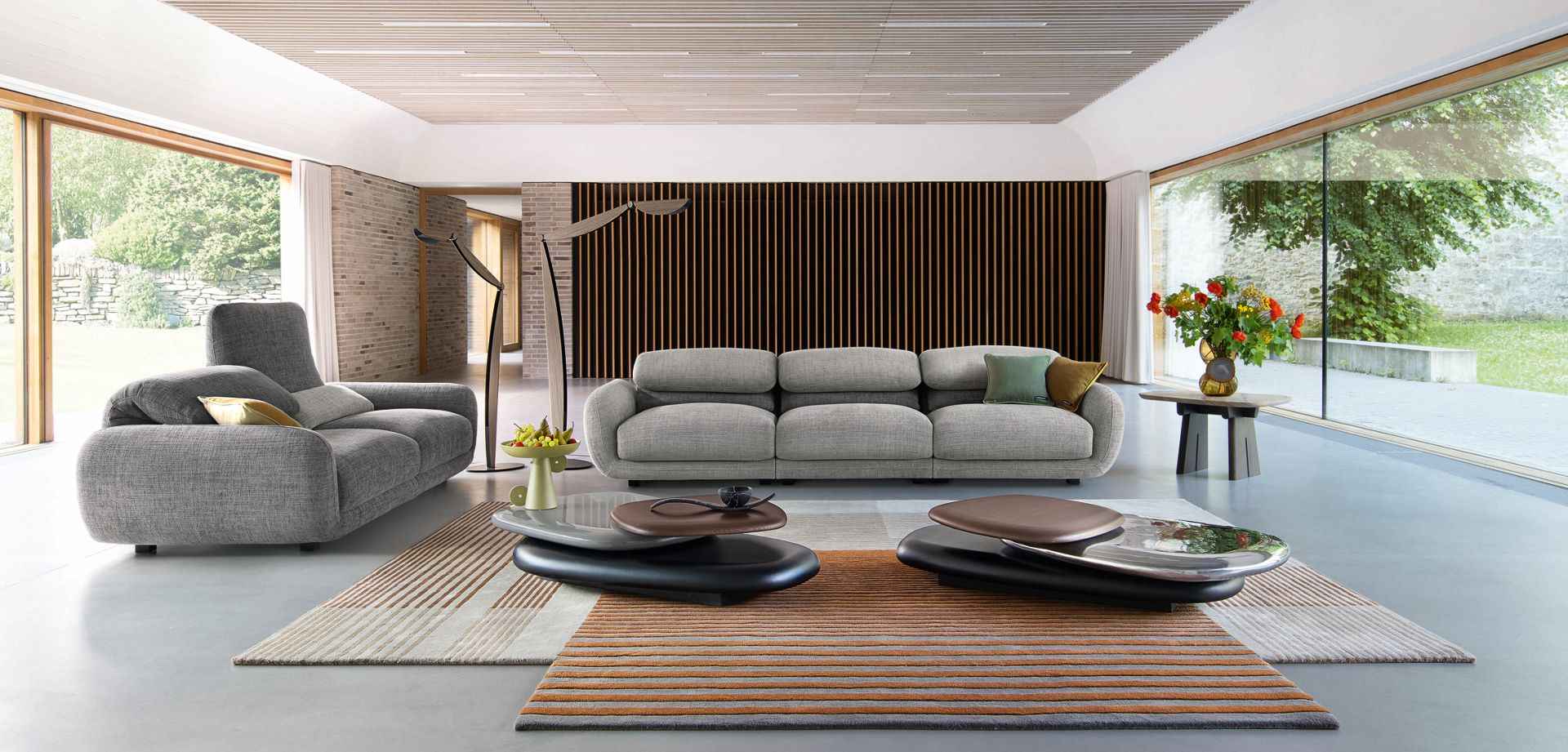 Sophisticated Walnut Finish:Oval Coffee Table with 360-Degree Rotating Surfaces Multilevel Coffee Table Design