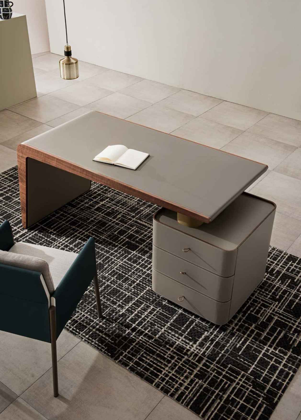 T-1015 Minimalism Bookcase desk Saddle leather,Boss Table , Office Table