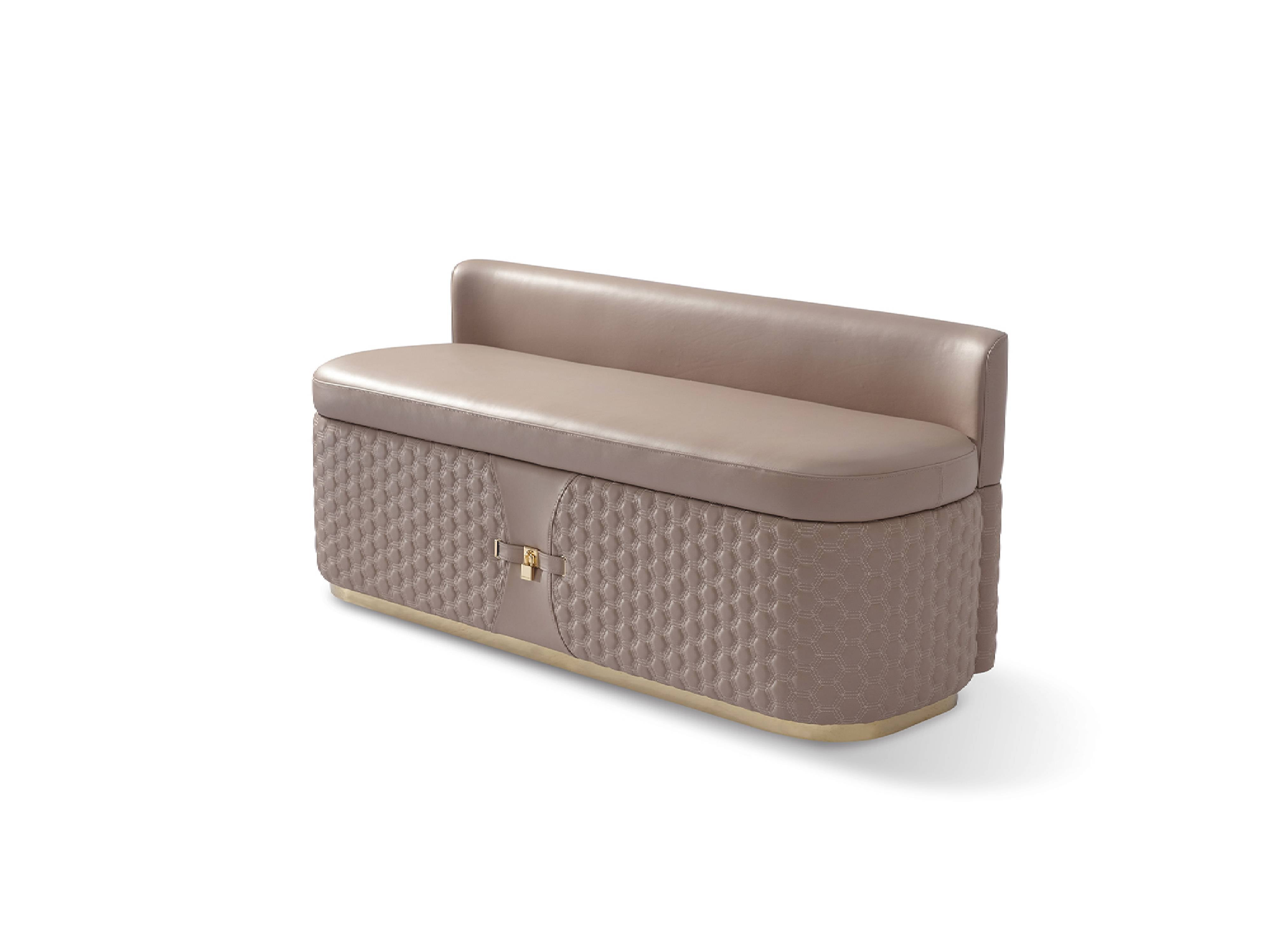 Bentley Pink Leather Ottoman Bed End Stool W002B18 – Luxury Bedroom Bench with Gold Mirror Steel Frame