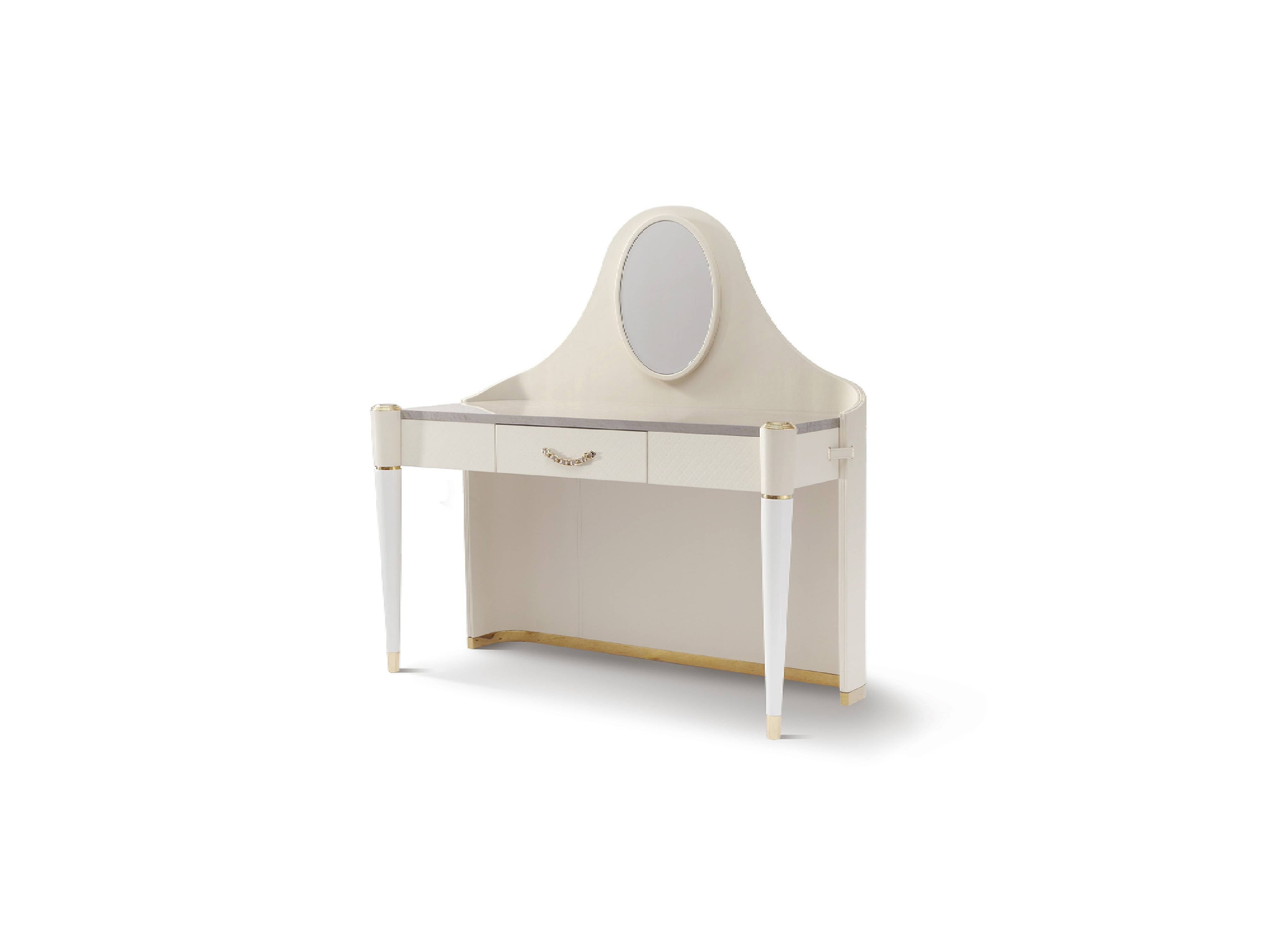 Bentley Style White Leather Elegant Bedroom Dressing Table with Mirror W005B13