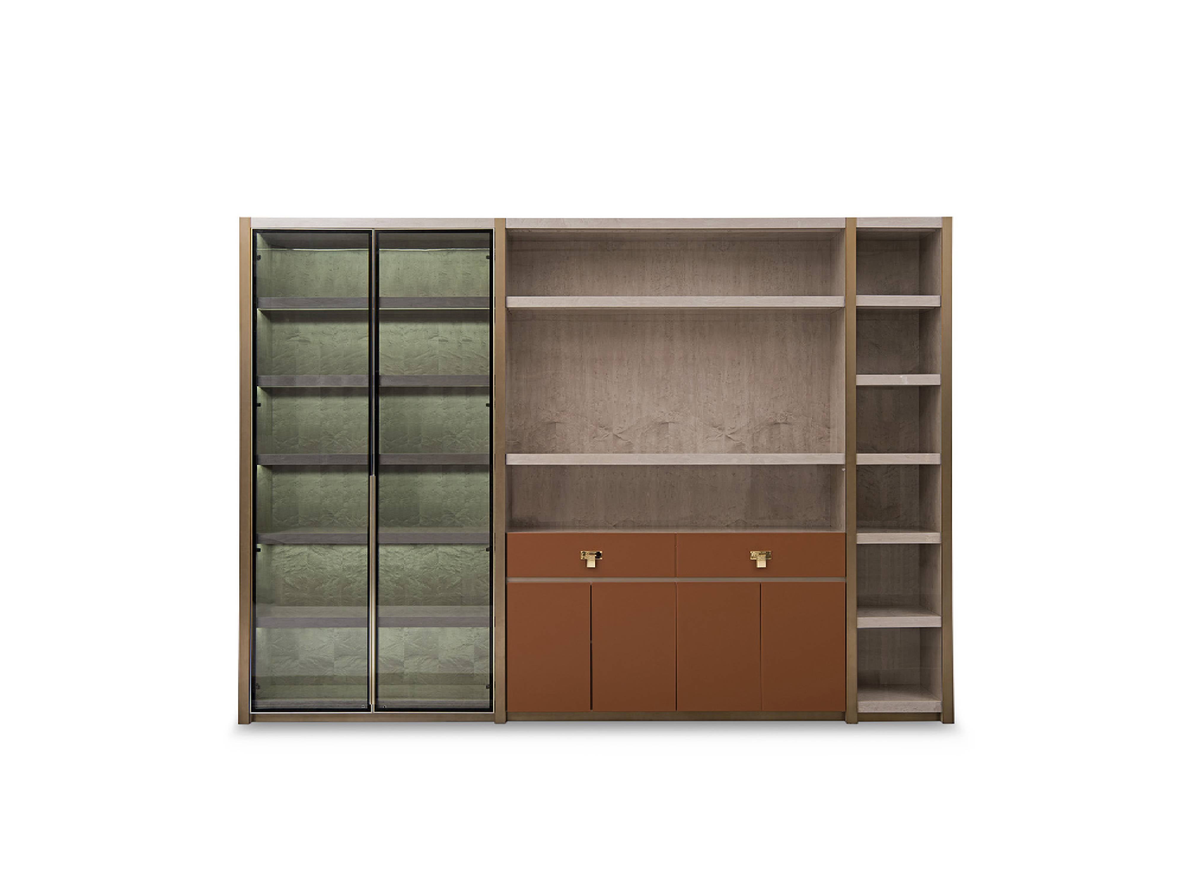 High Gloss Finished Veneer Leather Bookcase W011S26 Bentley style Closet office bookshelf Combination bookcase
