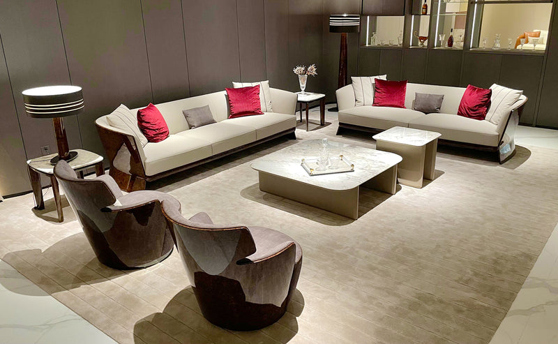 Light Luxury style Smoked maple and Burr Walnut upholstered sofa Living Room Hotel set sofa W016SF1B Bentley Sofa
