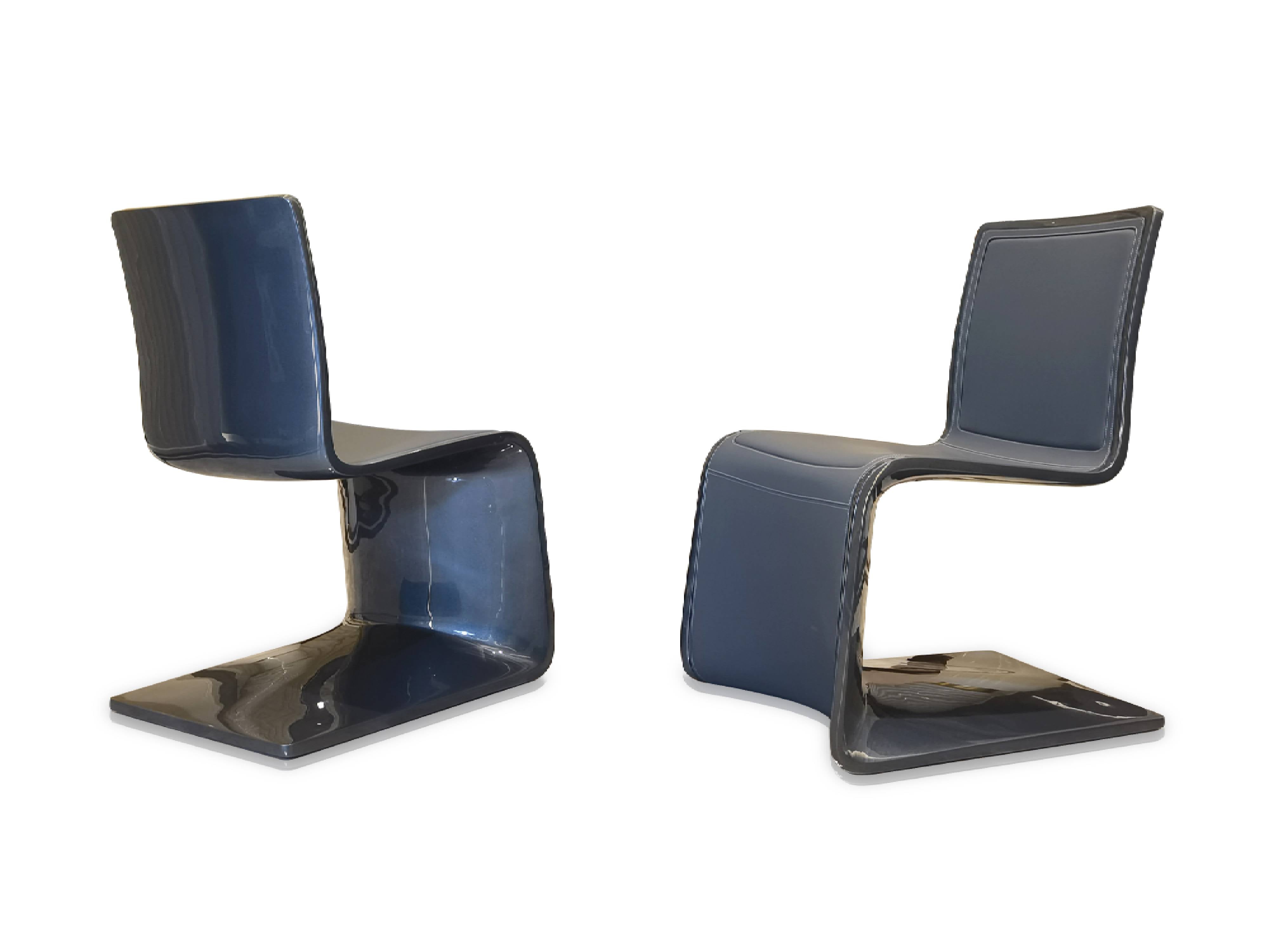 Bugatti Style Atlantic Dining Chair - Modern Dining Chair with Glossy Interstellar Blue and Premium Upholstery W018D6