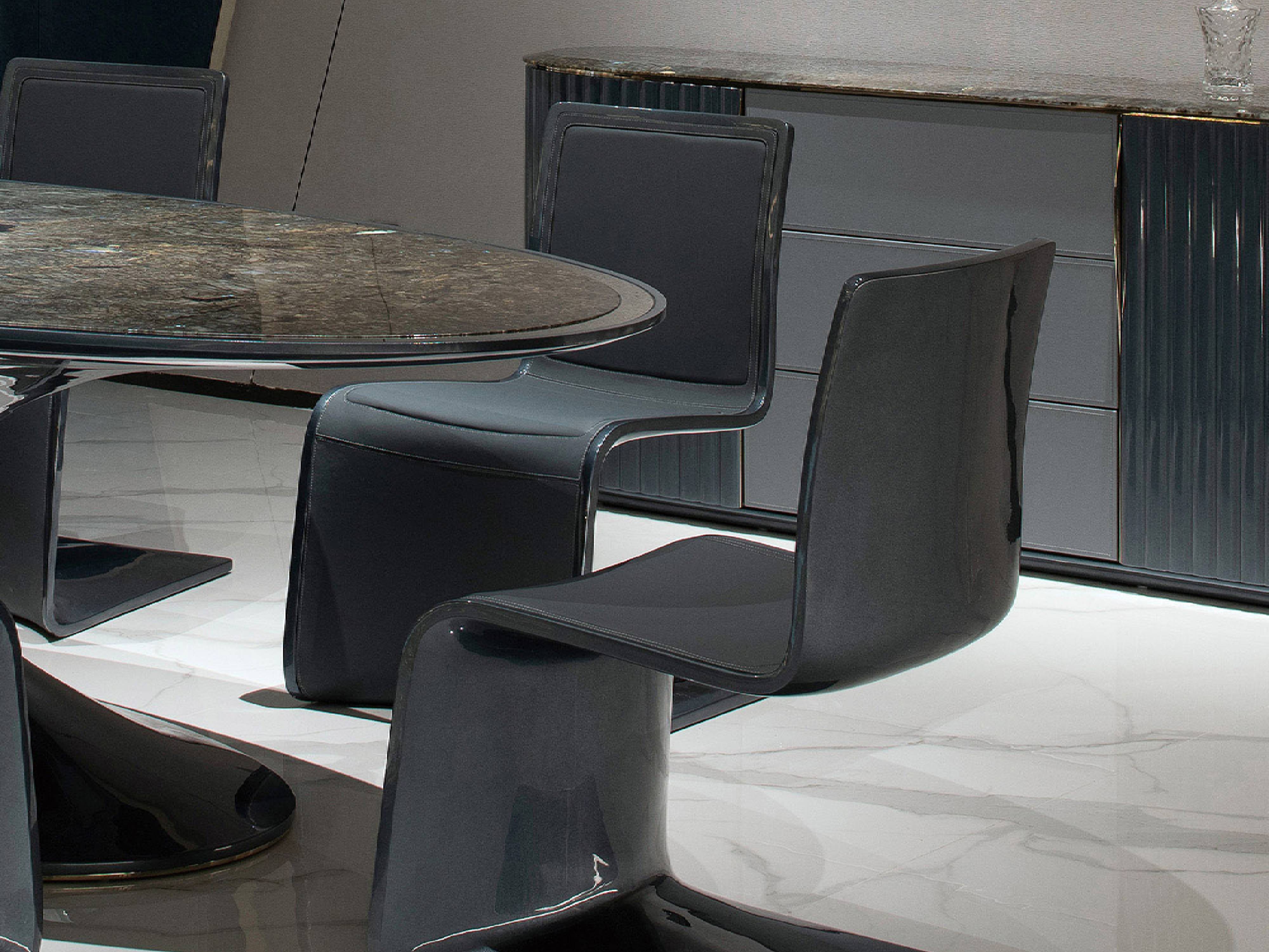 Bugatti Style Atlantic Dining Chair - Modern Dining Chair with Glossy Interstellar Blue and Premium Upholstery W018D6