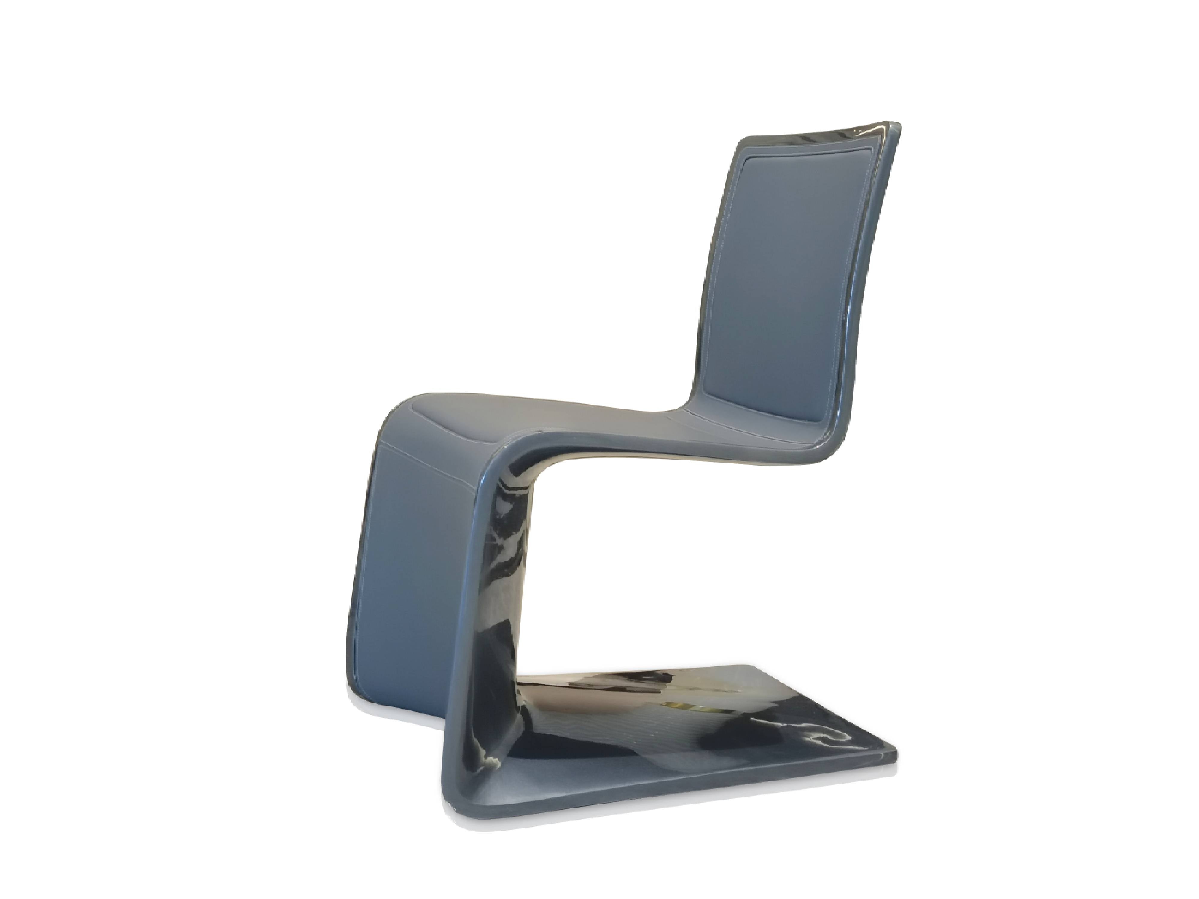 Bugatti Style Atlantic Dining Chair - Modern Dining Chair with Glossy Interstellar Blue and Premium Upholstery W018D6