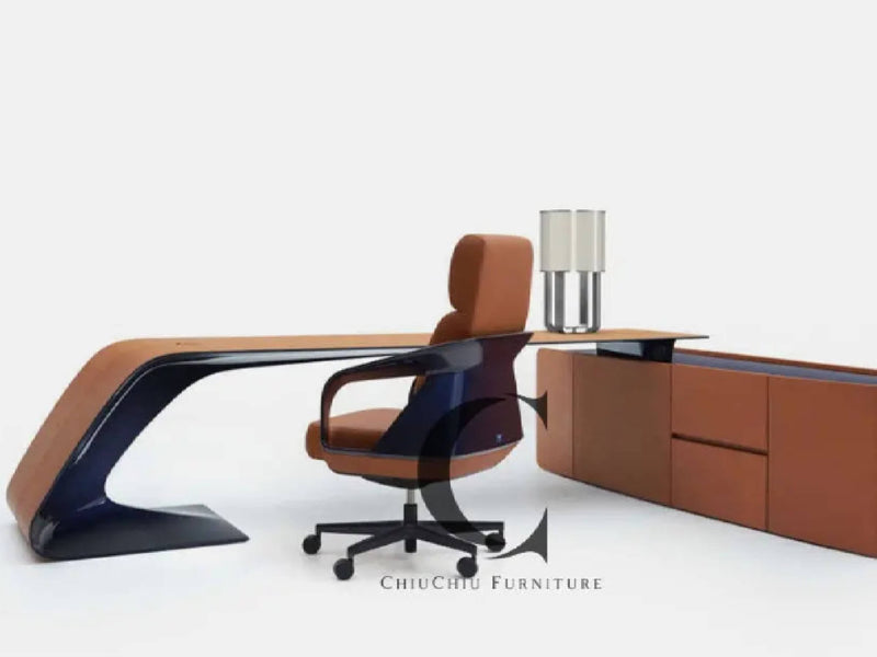 Bugatti-Style Office Table Boss Table W018S28B - Luxury Office Desk with Carbon Fibre and Leather Accents