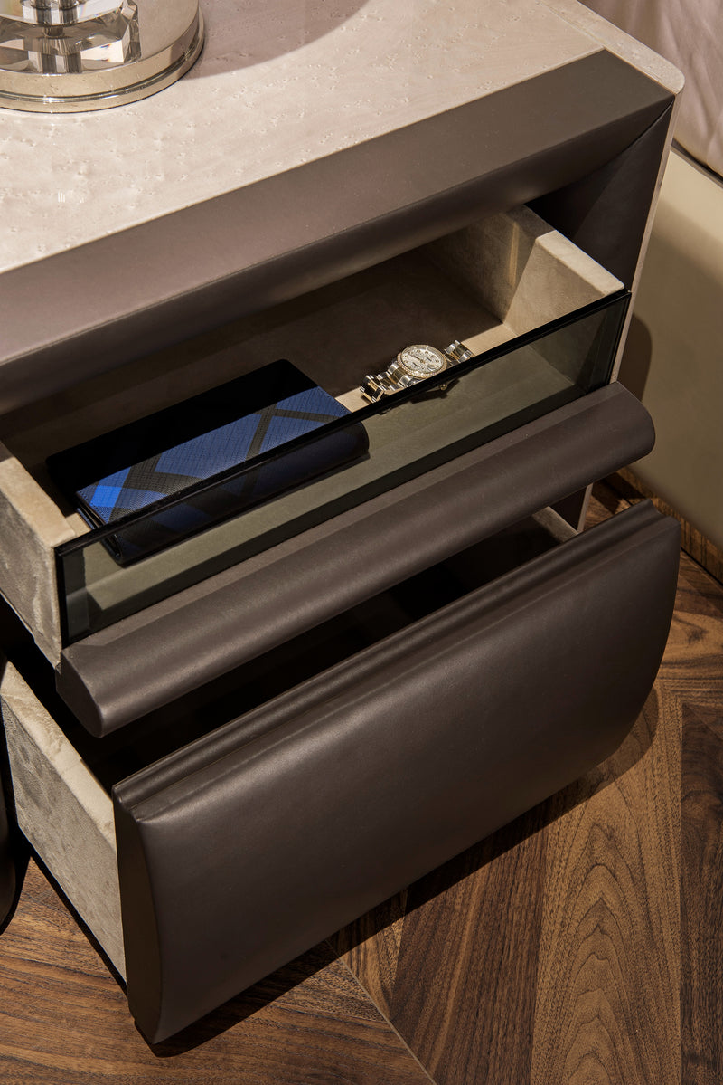 Contemporary Deluxe Veneer Leather Nightstand W012B11 Bentley bedside table