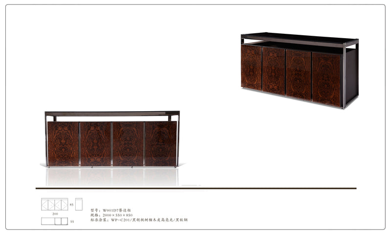 Modern Luxury High Gloss Veneer 4 Door Leather Sideboard W001D7 Bentley side wine cabinet