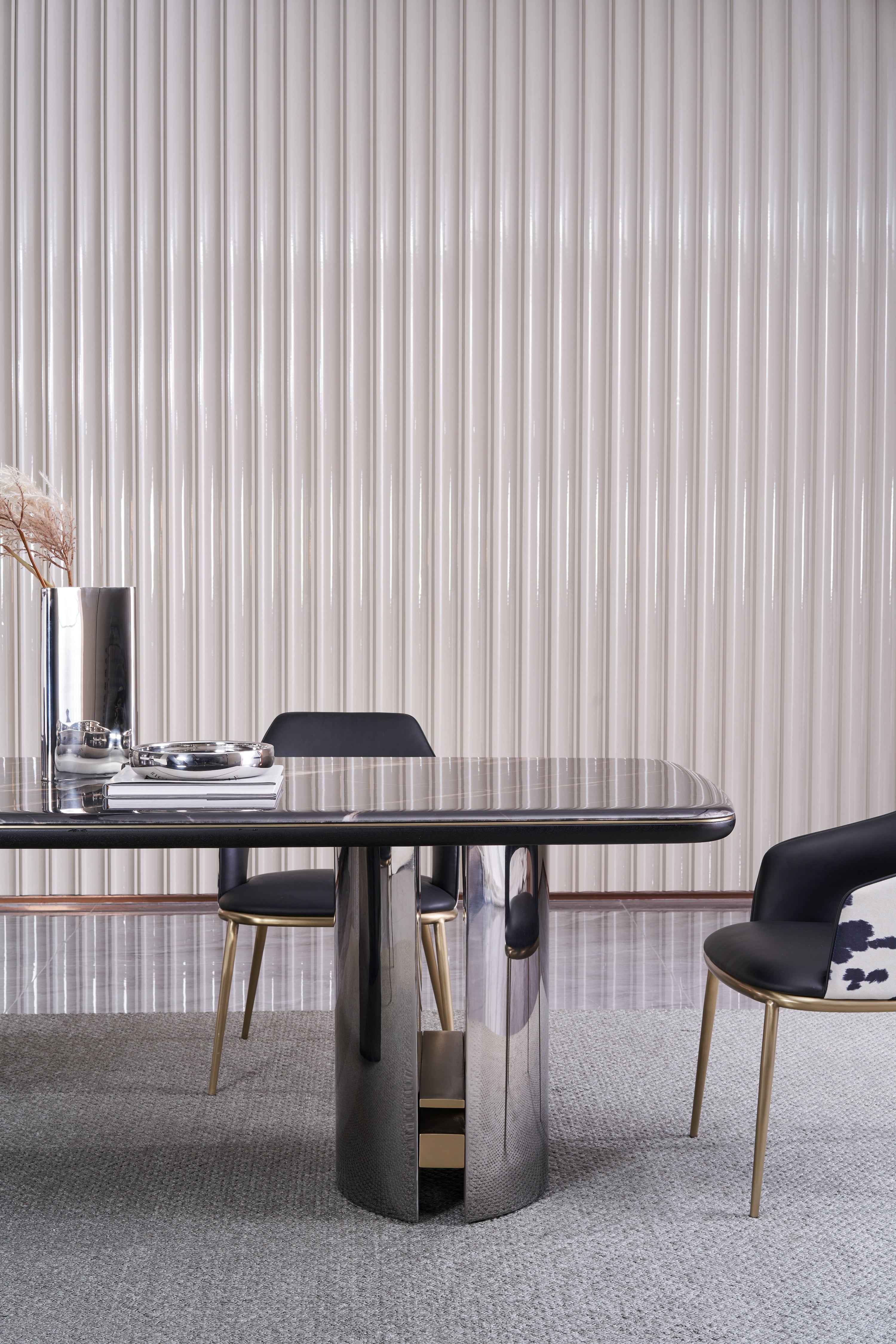 Italian minimalist style starry sky gilt color crystal stone Platinum diamond marble Valkin marble gold powder Pandora marble Blue crystal marble long dining table DA-051-1 Long dining Table