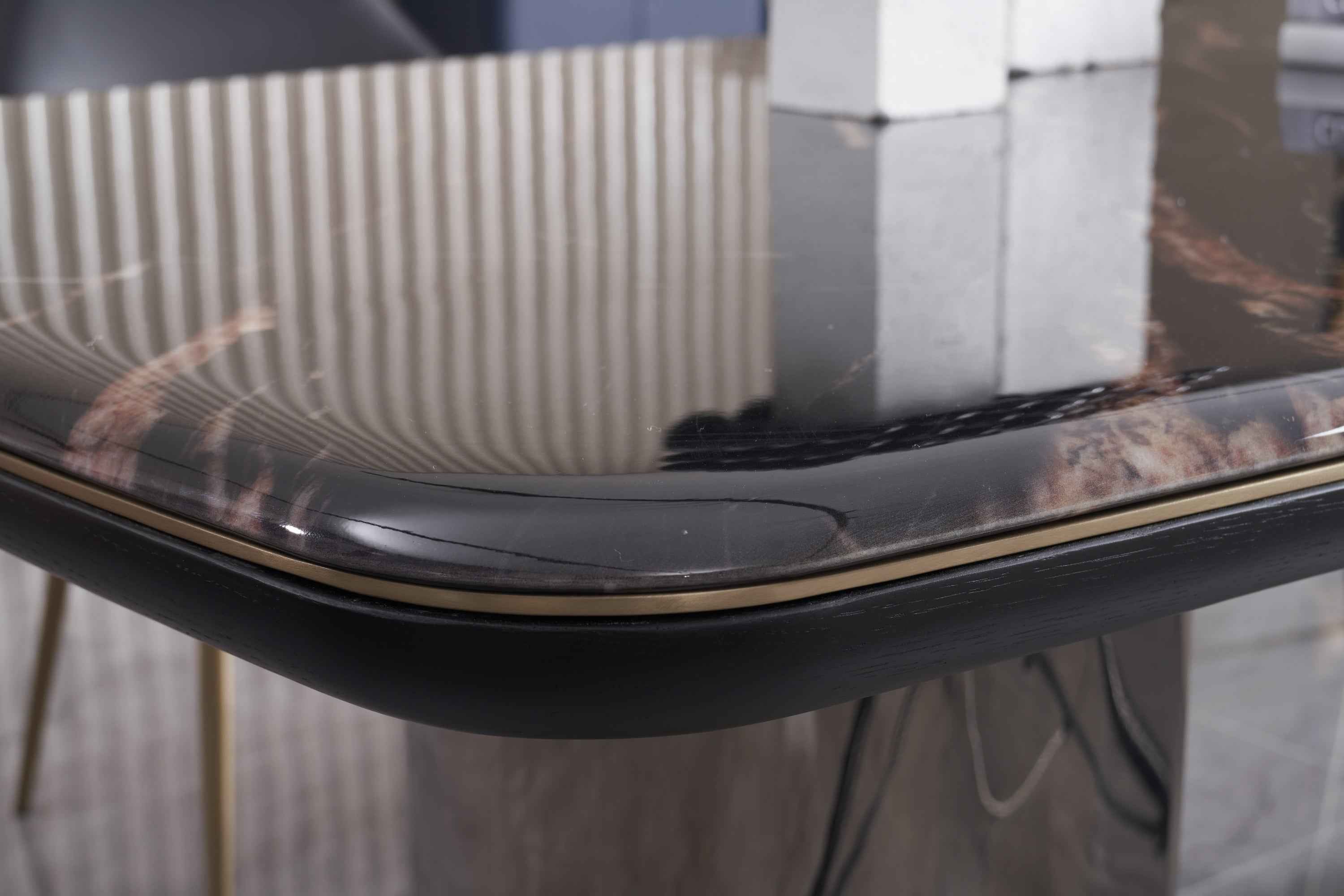 Italian minimalist style starry sky gilt color crystal stone Platinum diamond marble Valkin marble gold powder Pandora marble Blue crystal marble long dining table DA-051-1 Long dining Table