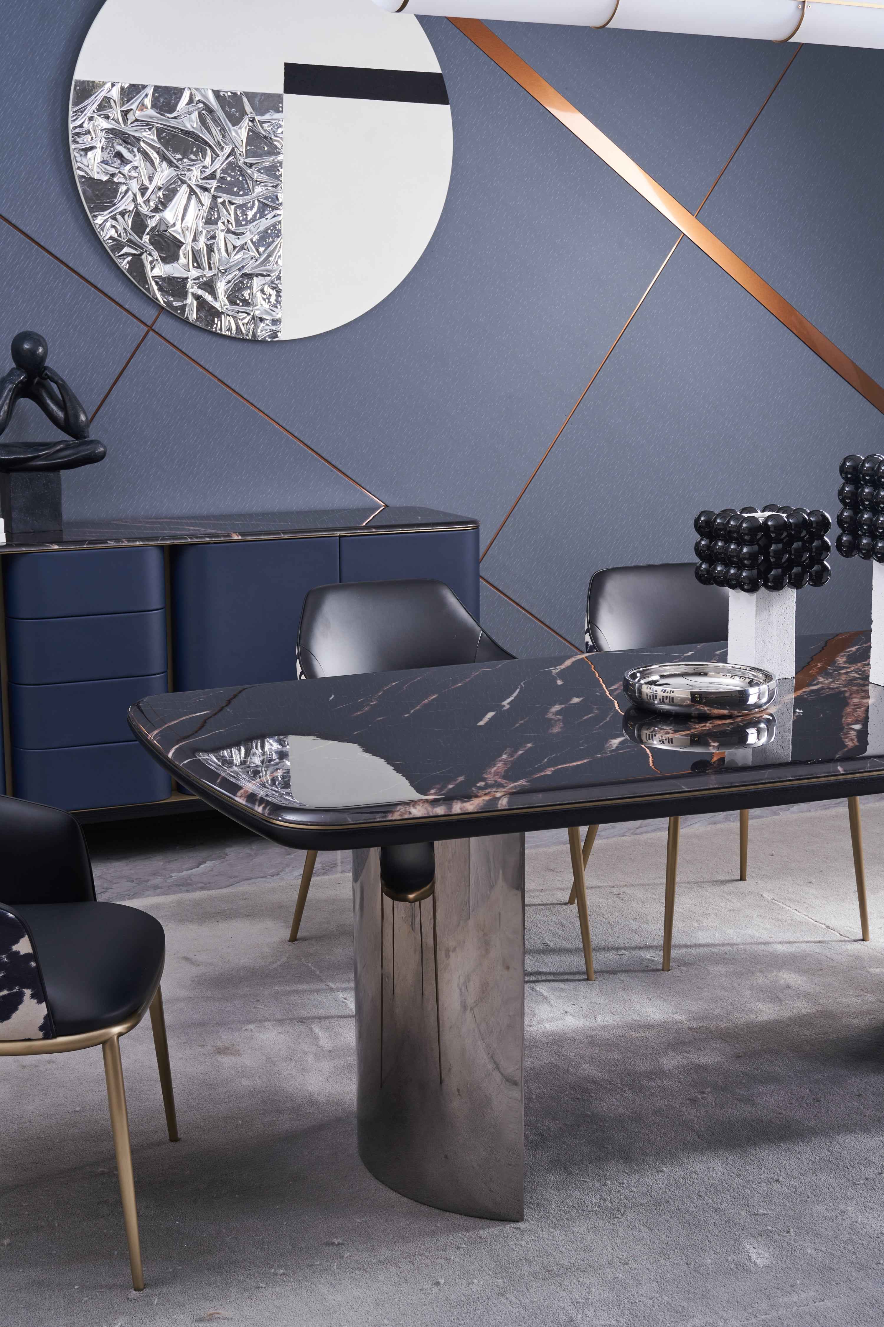 Italian minimalist style starry sky gilt color crystal stone Platinum diamond marble Valkin marble gold powder Pandora marble Blue crystal marble long dining table DA-051-1 Long dining Table