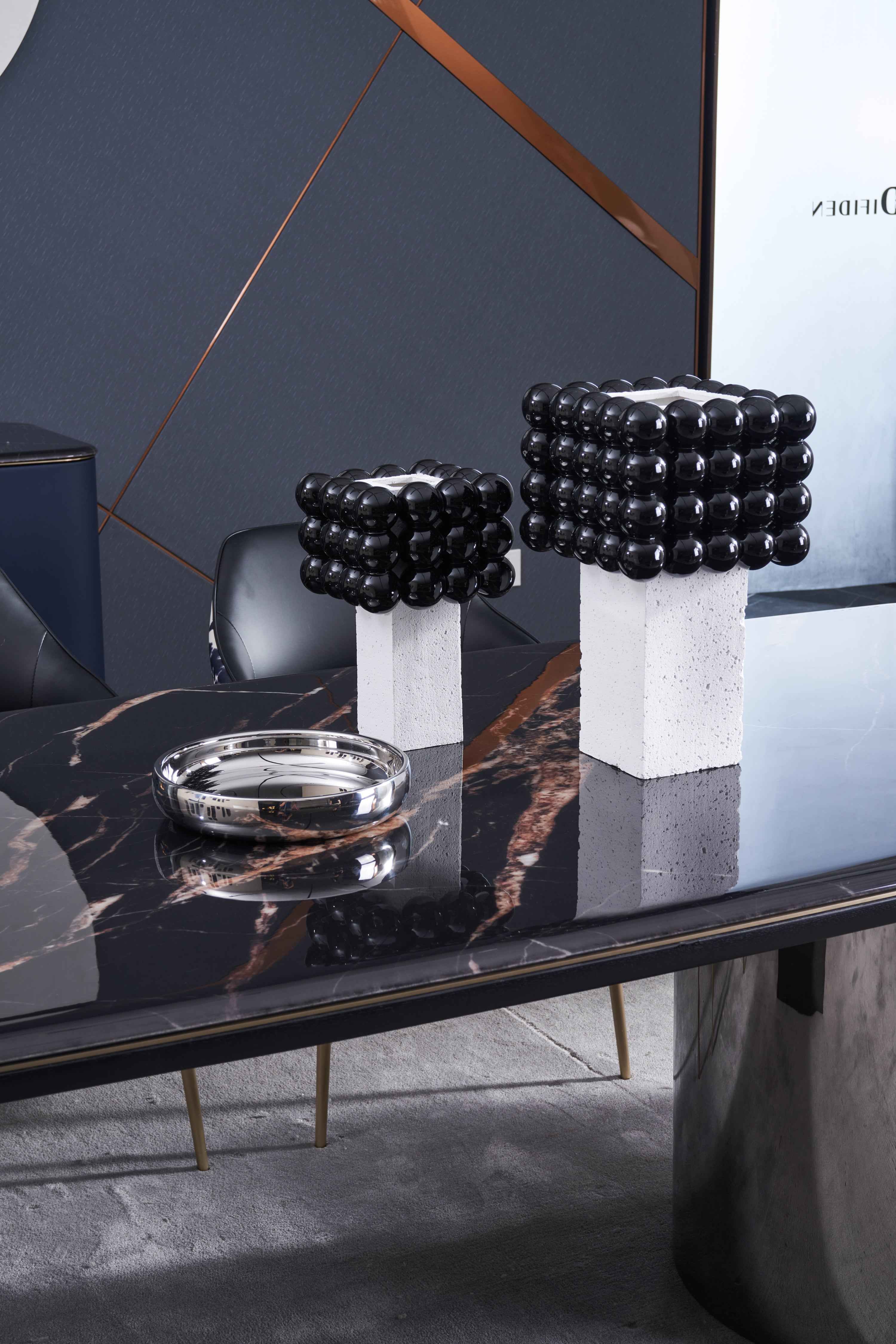 Italian minimalist style starry sky gilt color crystal stone Platinum diamond marble Valkin marble gold powder Pandora marble Blue crystal marble long dining table DA-051-1 Long dining Table