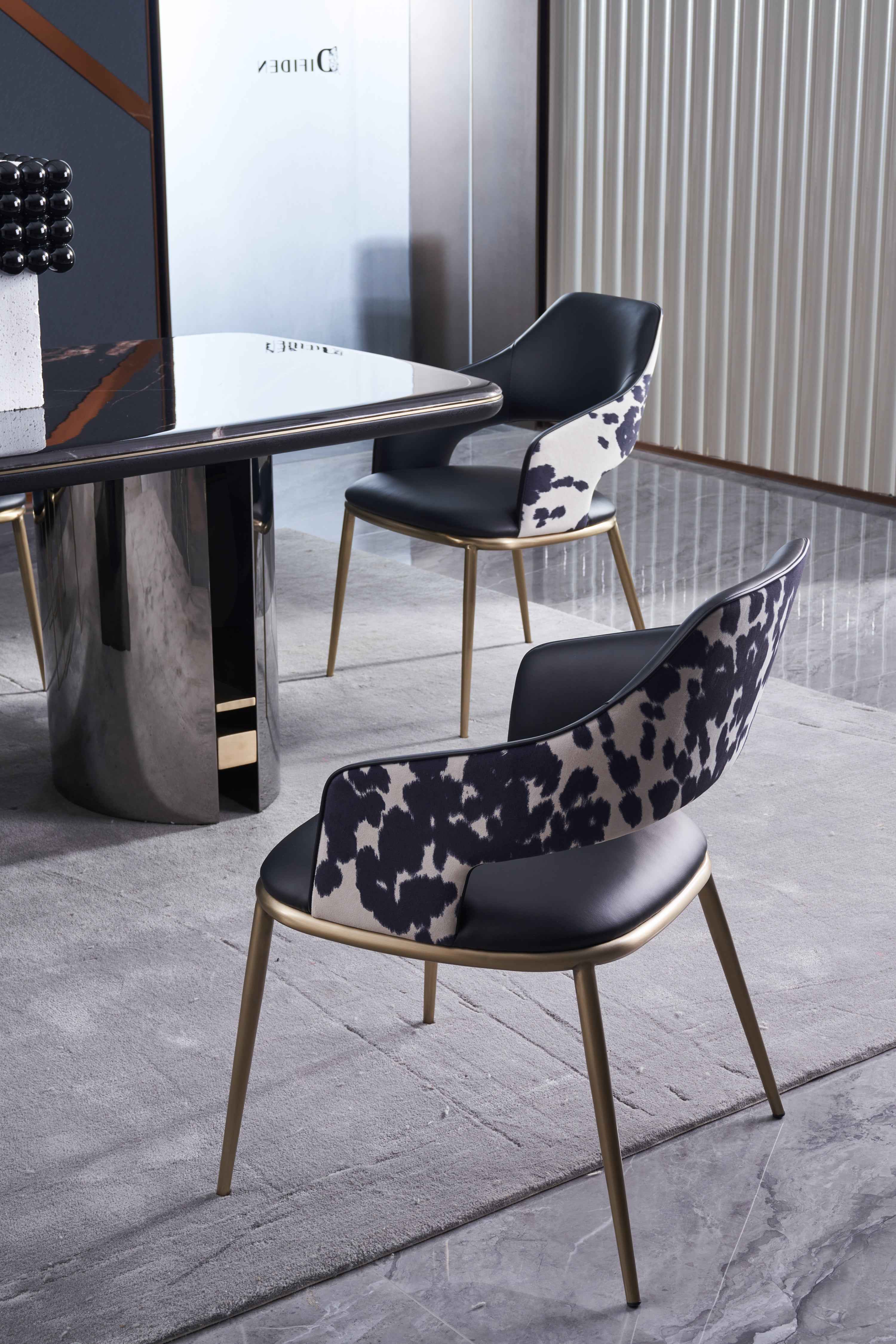 Italian minimalist style starry sky gilt color crystal stone Platinum diamond marble Valkin marble gold powder Pandora marble Blue crystal marble long dining table DA-051-1 Long dining Table