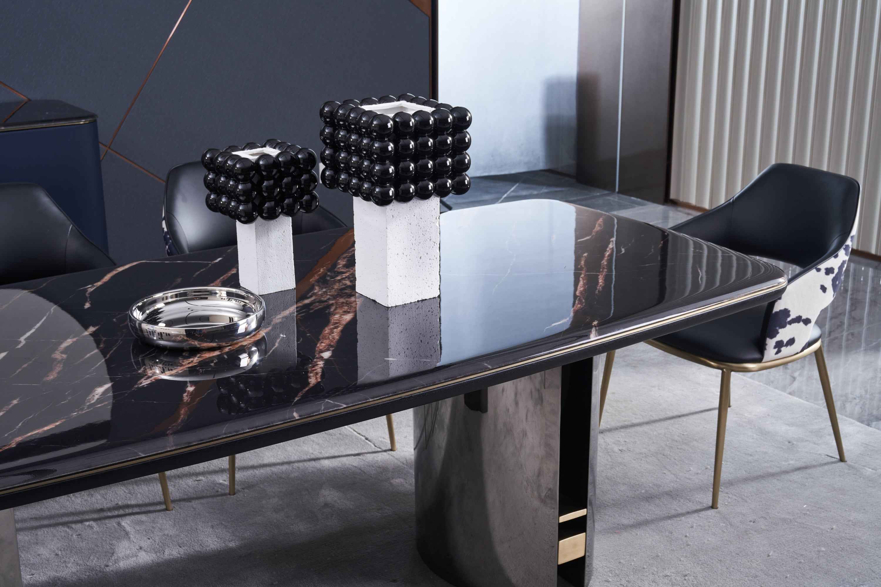 Italian minimalist style starry sky gilt color crystal stone Platinum diamond marble Valkin marble gold powder Pandora marble Blue crystal marble long dining table DA-051-1 Long dining Table