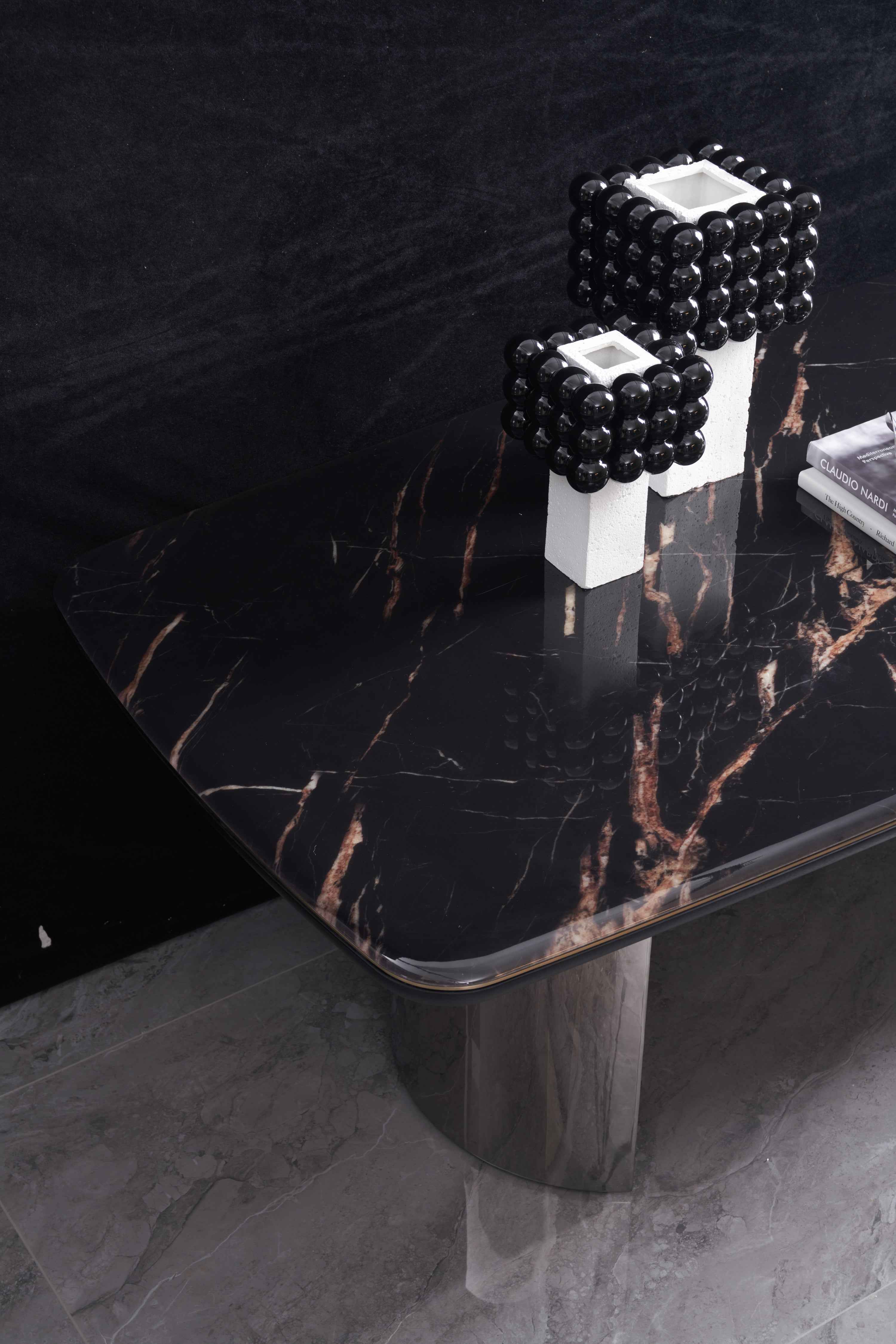 Italian minimalist style starry sky gilt color crystal stone Platinum diamond marble Valkin marble gold powder Pandora marble Blue crystal marble long dining table DA-051-1 Long dining Table