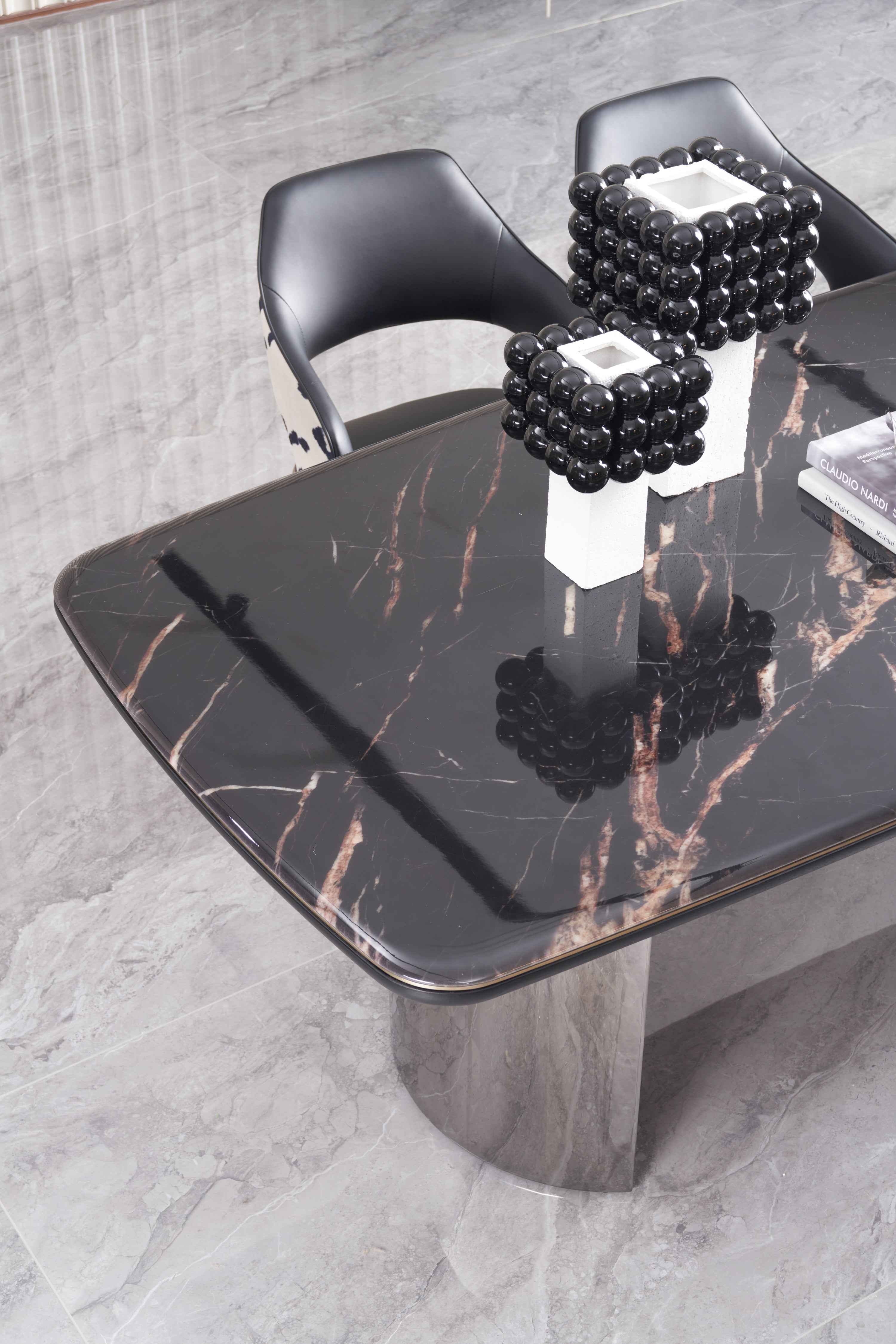 Italian minimalist style starry sky gilt color crystal stone Platinum diamond marble Valkin marble gold powder Pandora marble Blue crystal marble long dining table DA-051-1 Long dining Table