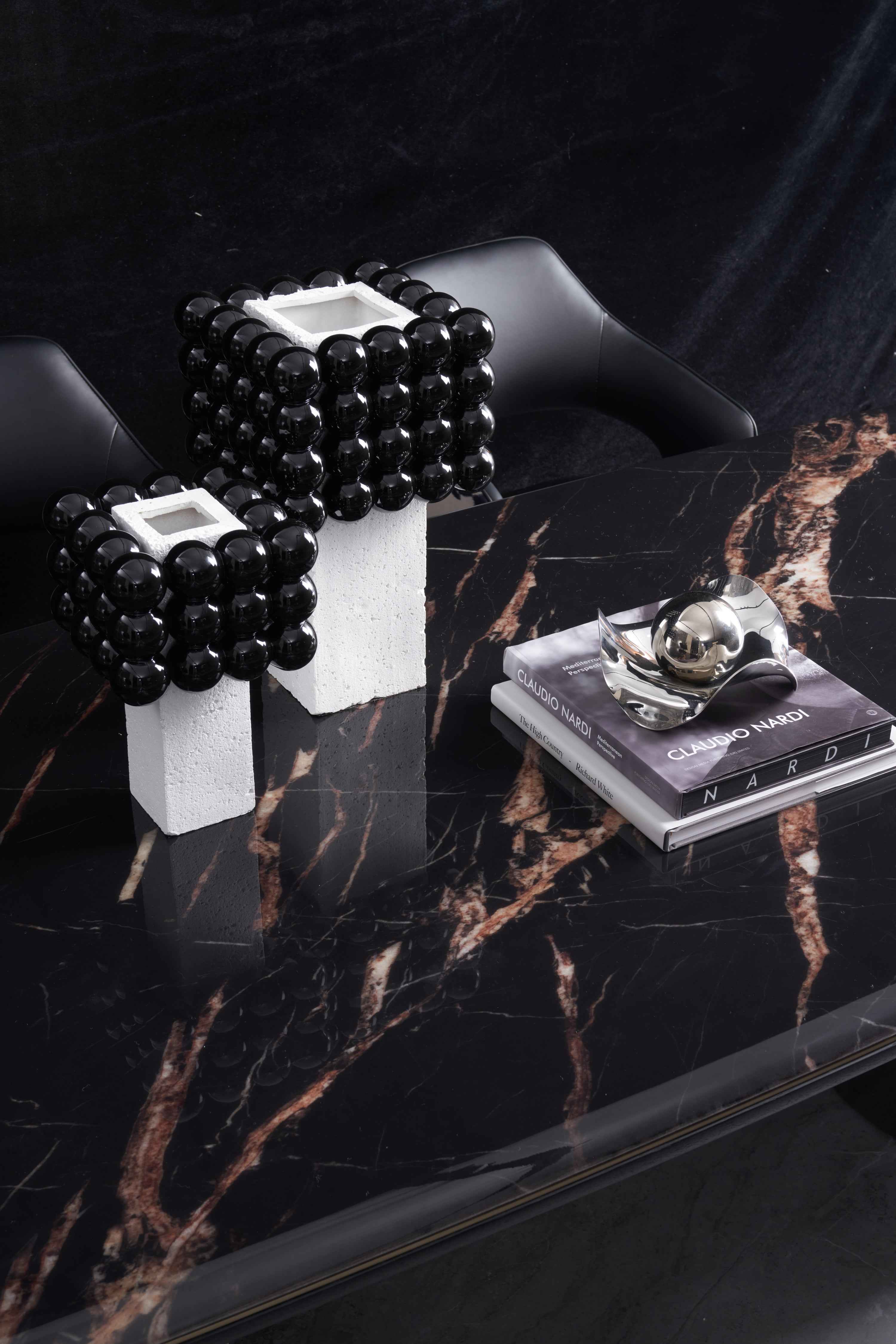 Italian minimalist style starry sky gilt color crystal stone Platinum diamond marble Valkin marble gold powder Pandora marble Blue crystal marble long dining table DA-051-1 Long dining Table