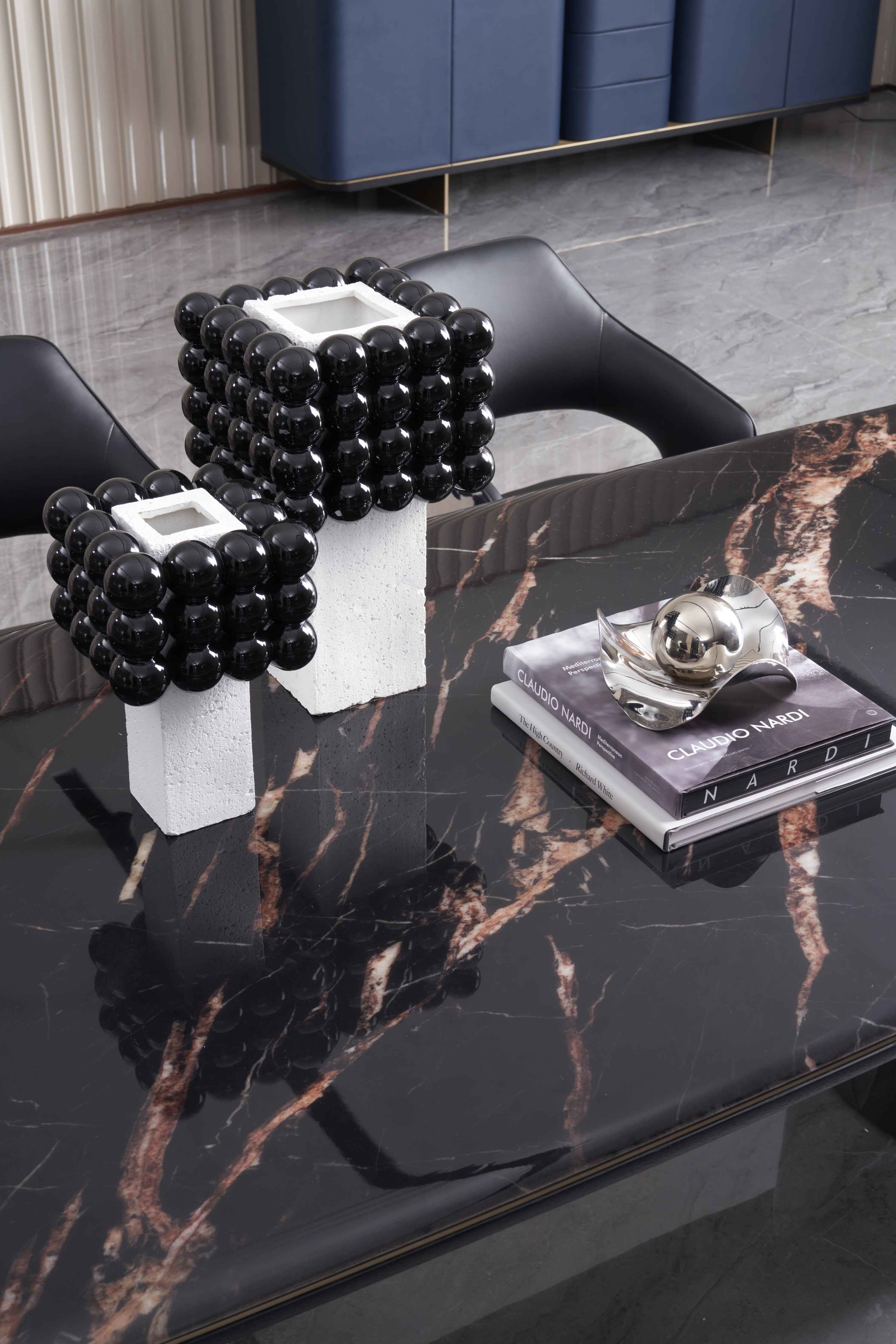 Italian minimalist style starry sky gilt color crystal stone Platinum diamond marble Valkin marble gold powder Pandora marble Blue crystal marble long dining table DA-051-1 Long dining Table