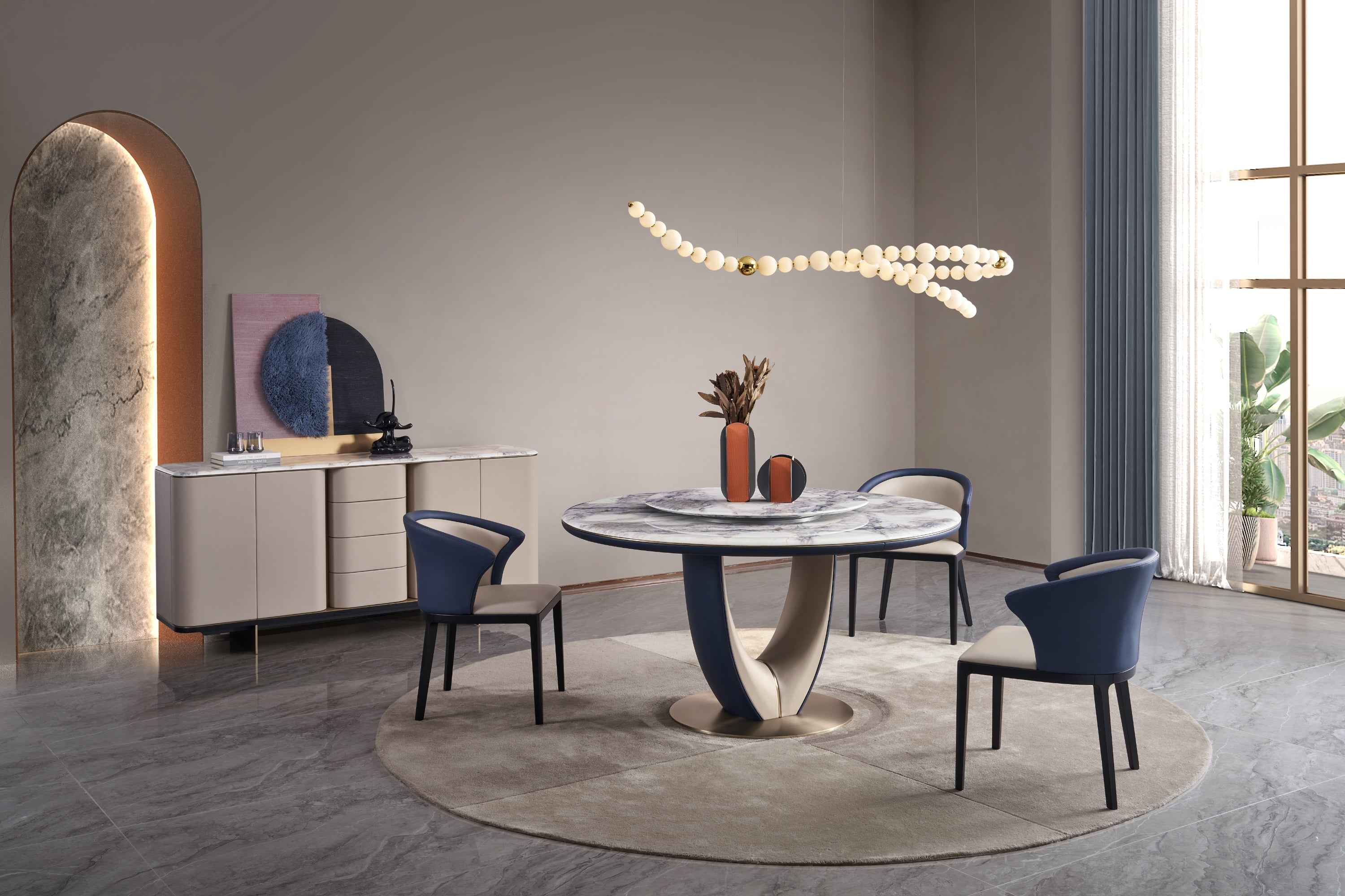 Italian minimalist color stone Platinum diamond marble Valgin marble gold powder Pandora marble Blue crystal marble long dining table DA3-050-5 DA3-050-6 Round dining table