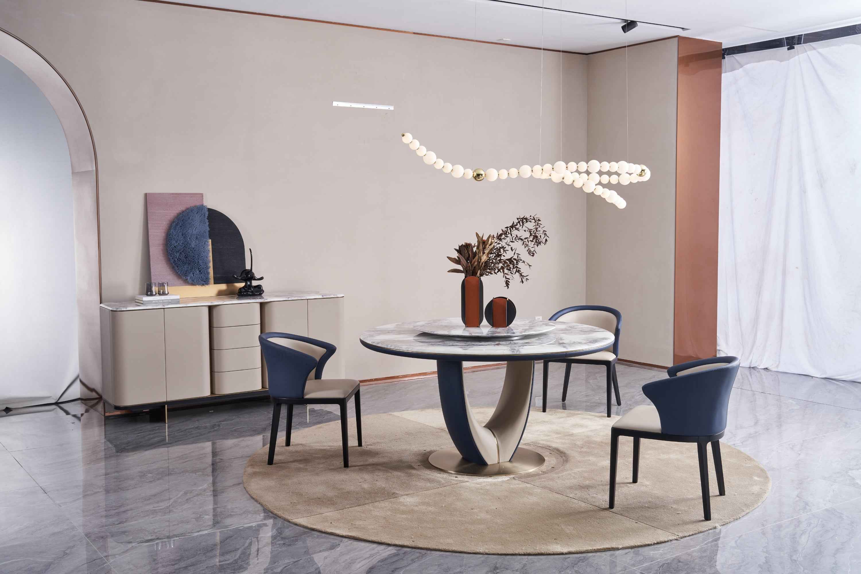 Italian minimalist color stone Platinum diamond marble Valgin marble gold powder Pandora marble Blue crystal marble long dining table DA3-050-5 DA3-050-6 Round dining table