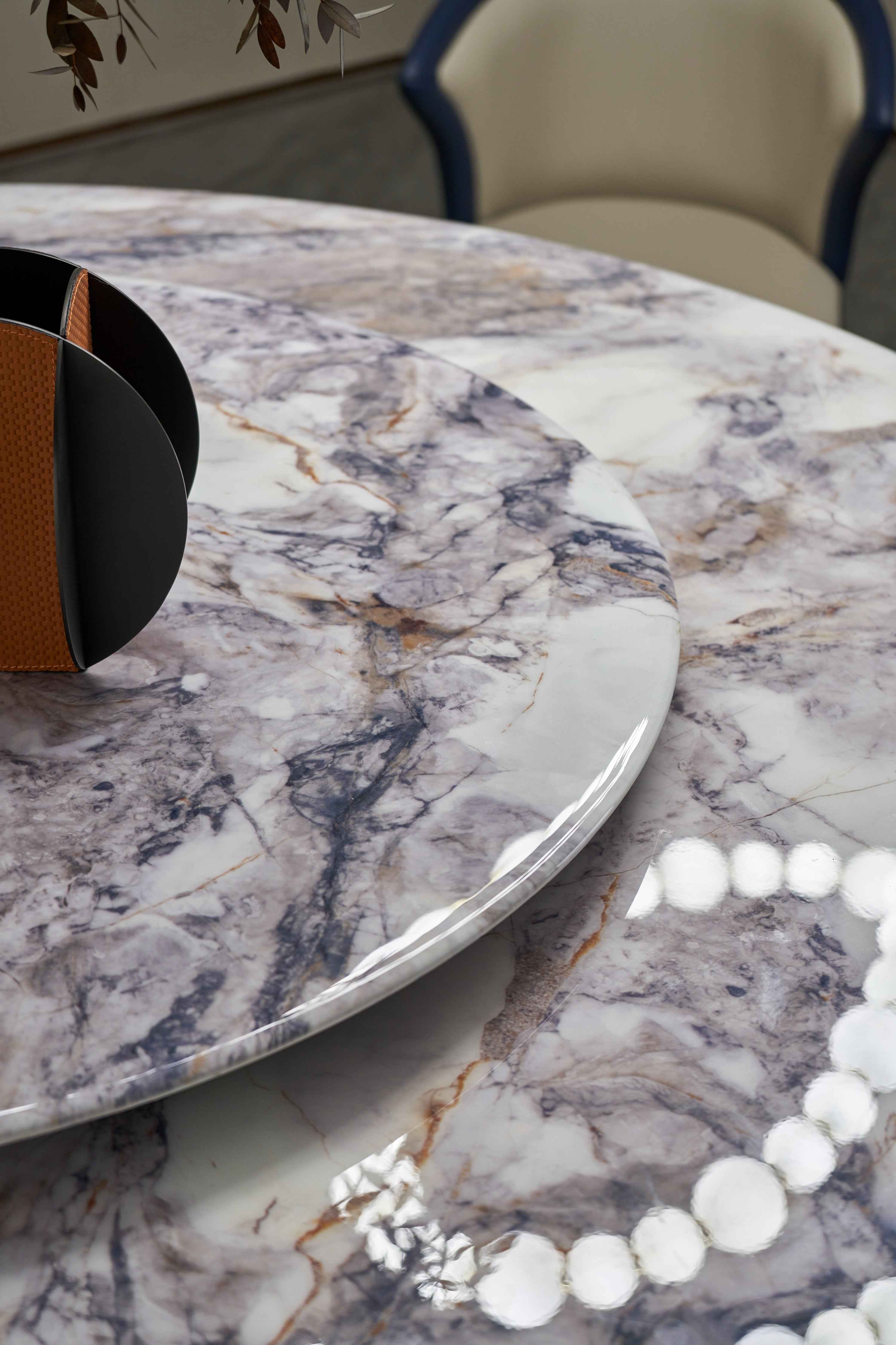 Italian minimalist color stone Platinum diamond marble Valgin marble gold powder Pandora marble Blue crystal marble long dining table DA3-050-5 DA3-050-6 Round dining table