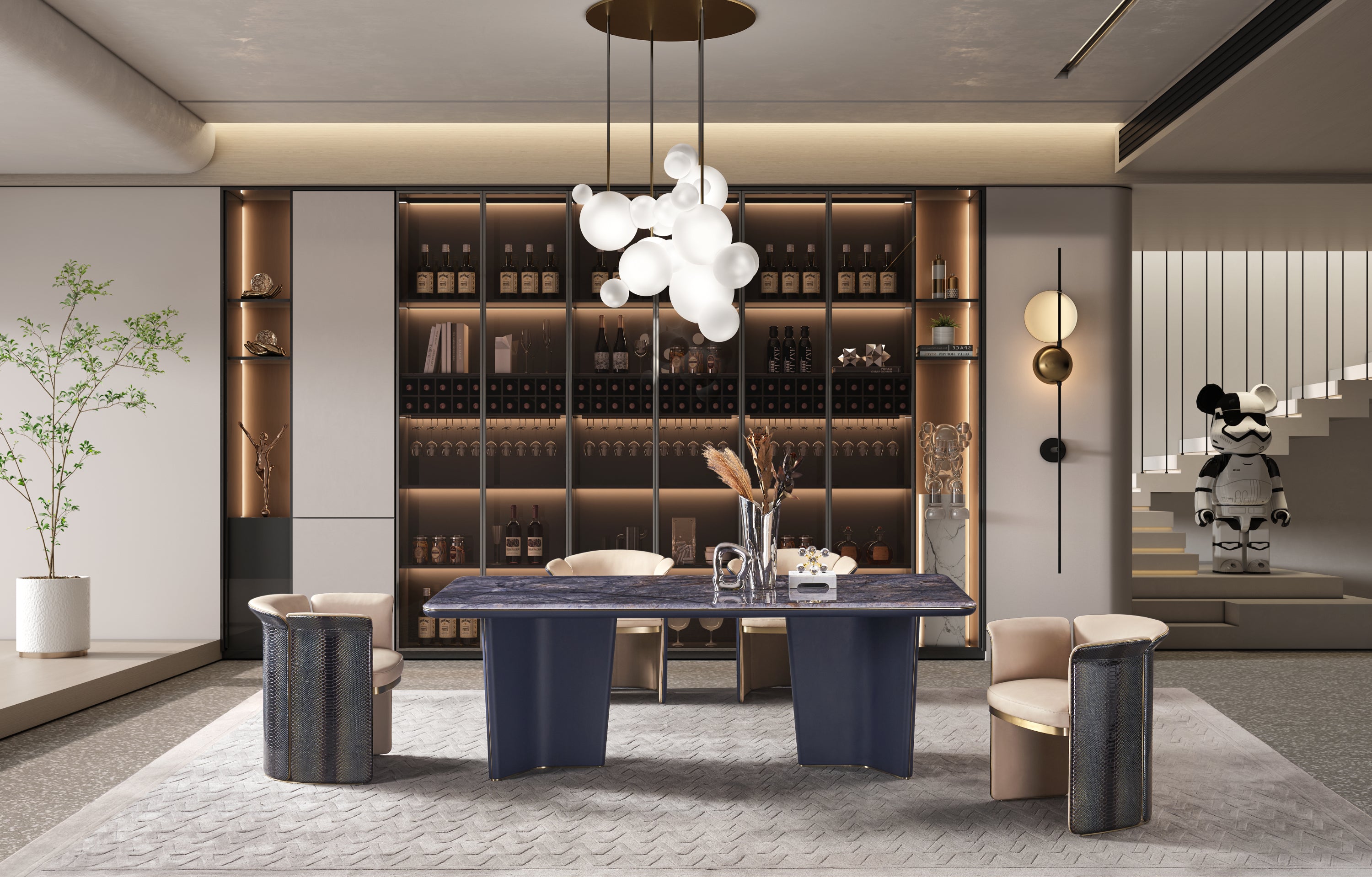 Italian minimalist style top marble dining table DA3-061-1 Long dining Table