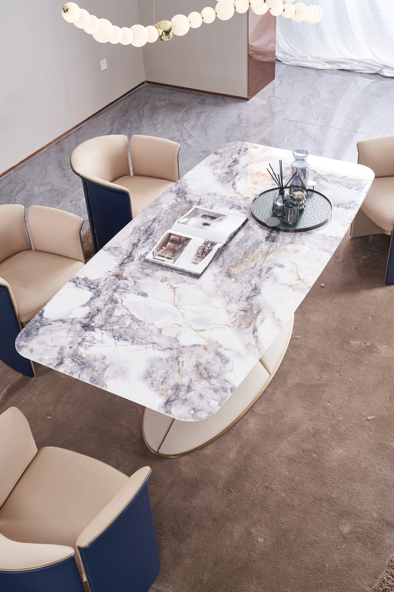 Italian minimalism Nile Danqing Color crystal Platinum Diamond marble Valkin marble gold powder Pandora Marble Blue Crystal marble long dining table DA5-039-1 Long dining Table