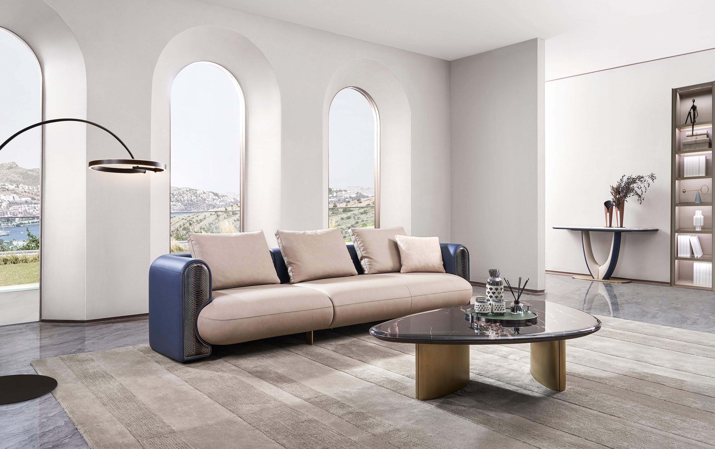 Italian minimalist AB04 leather sofa DJ5-052 Sofa DD