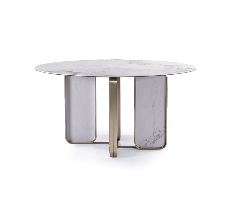 Italian minimalist style fish maw gold rock plate stainless steel brushed champagne gold dining table HA-1908  Dining Table