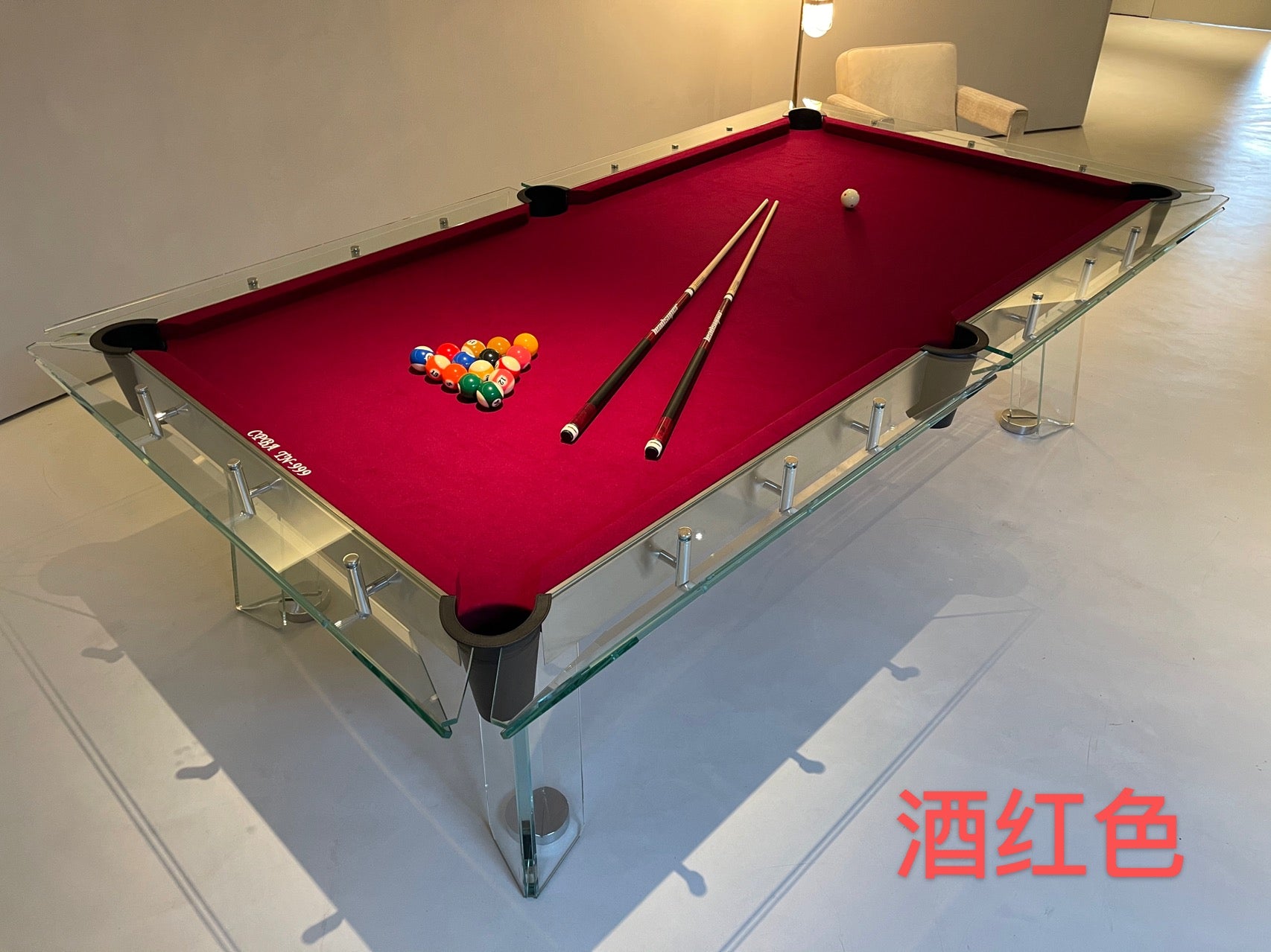 8/9-foot crystal glass billiard table
