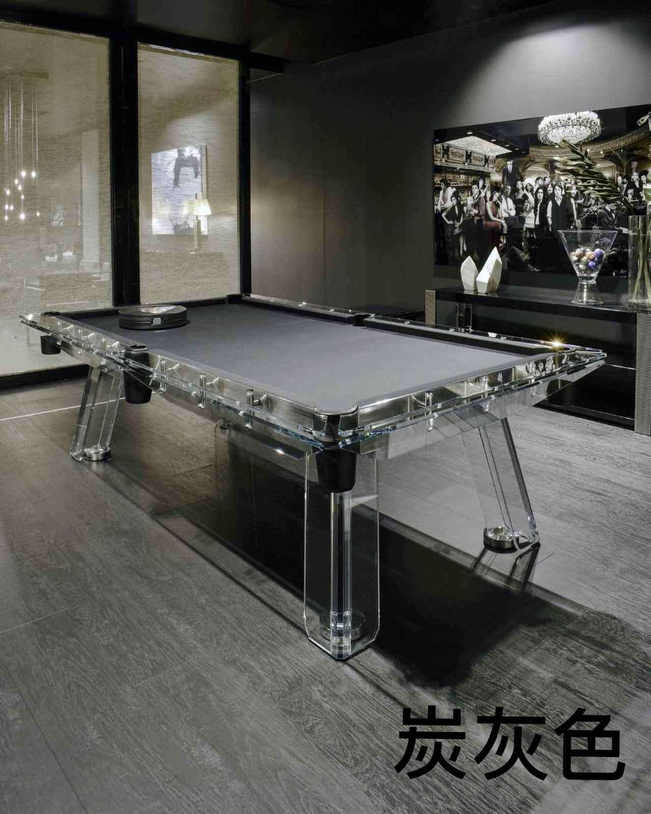 8/9-foot crystal glass billiard table