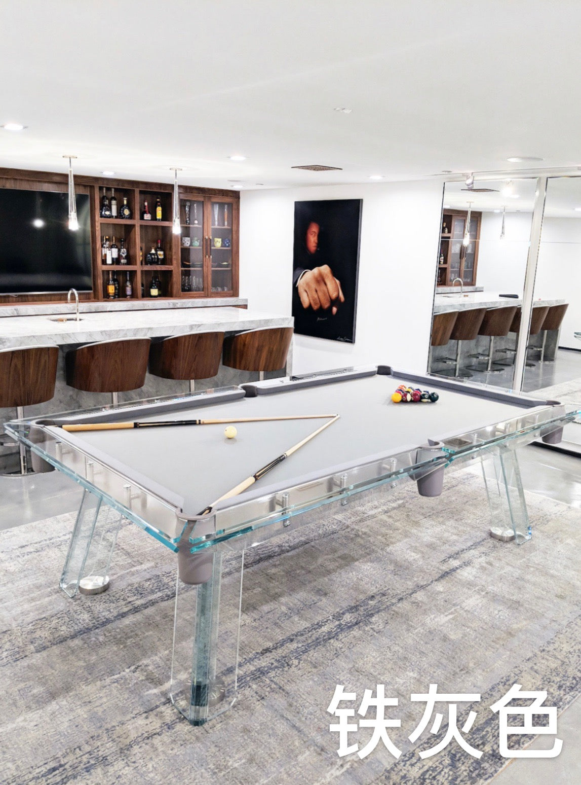 8/9-foot crystal glass billiard table
