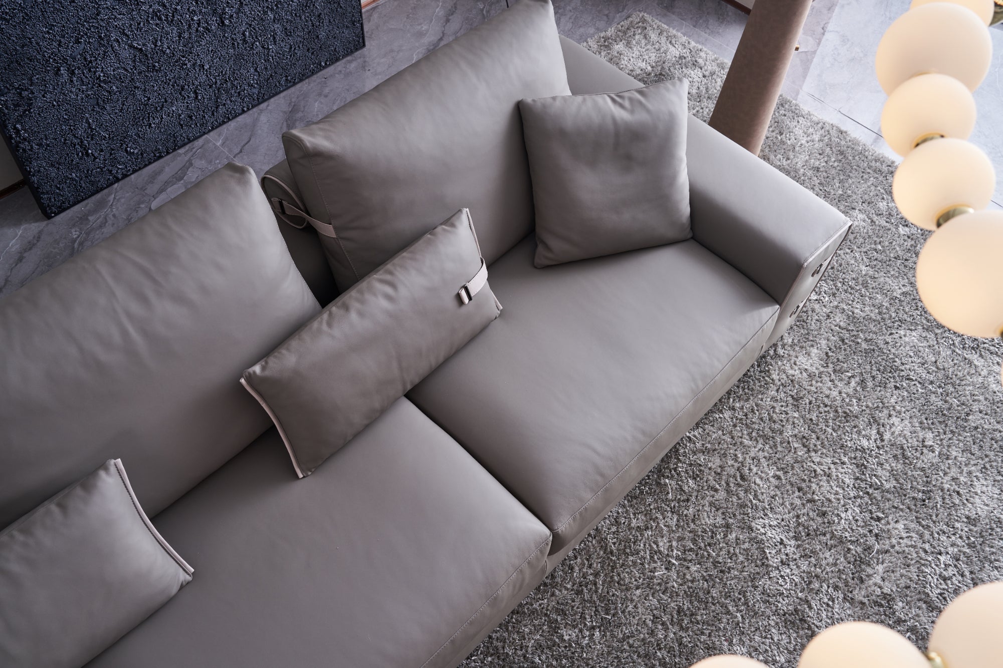 Italian minimalist FA96 leather sofa with AB08 detail and multi-functional throw pillow combination VJ5-2101 sofa DD