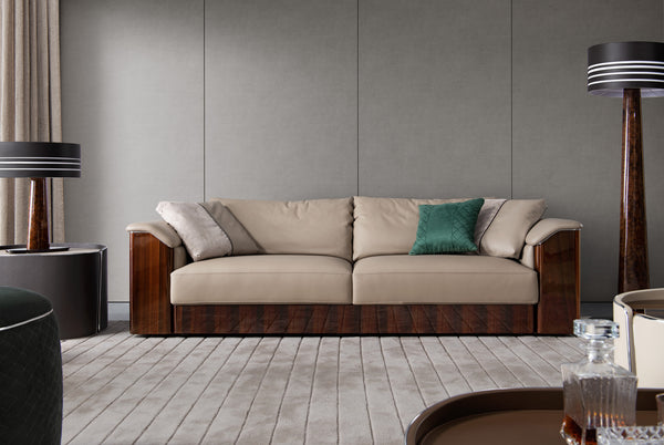 Modern British Style Leather Sofa Set with Silver Metal Strips W016SF2 Bentley Sofa