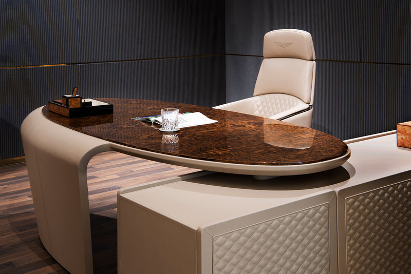 High Gloss Wooden Table Top Leather Home Office Desk W001S28 Bentley Boss Table