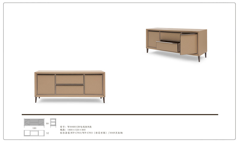 Chic Diamond Pattern TV Cabinet - Elevate Your Entertainment Space W008H12B Bentley TV Cabinet